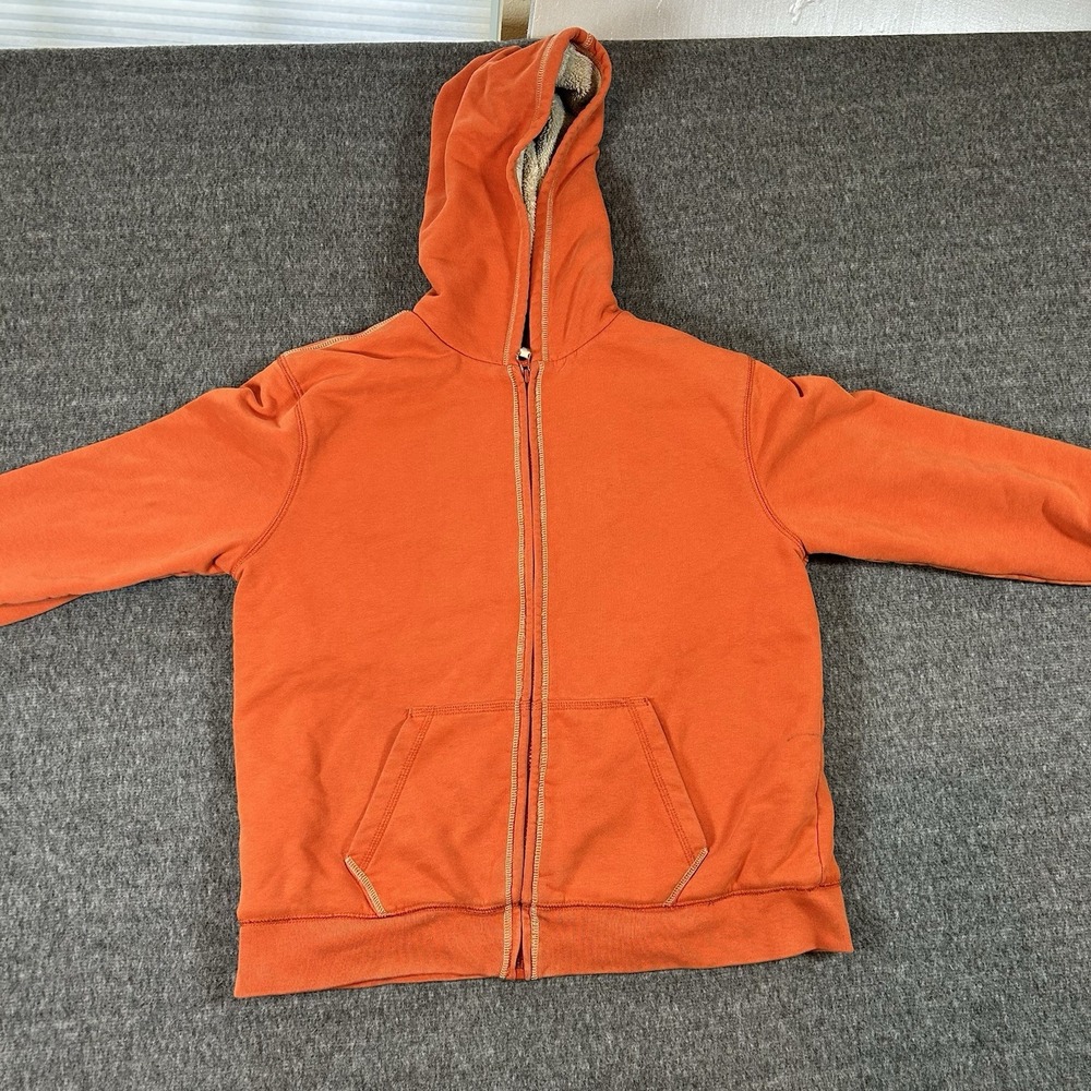 LL Bean Youth Size L 14/16 Orange Hooded Full Zip Fleece Lined‎ Jacket Outdoors